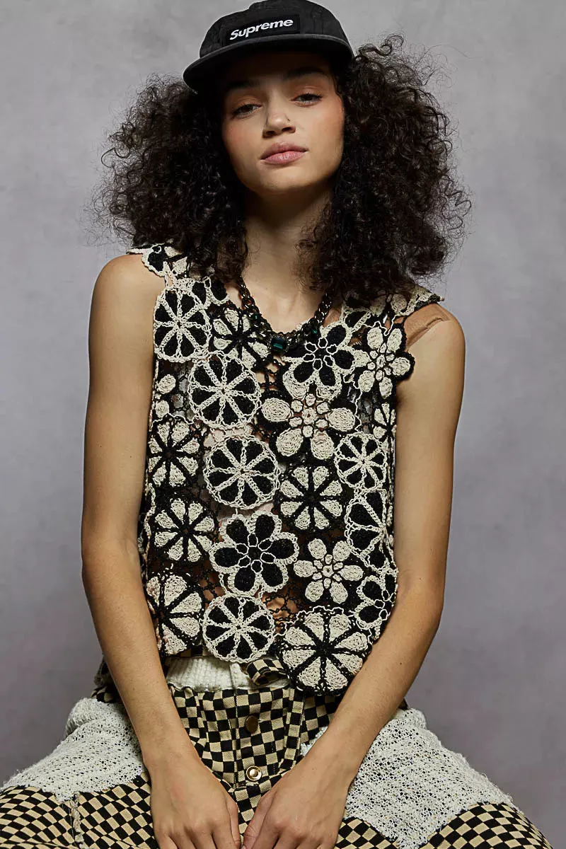 POL Round Neck Floral Crochet Sleeveless Cropped Top sold by Charming Charlie