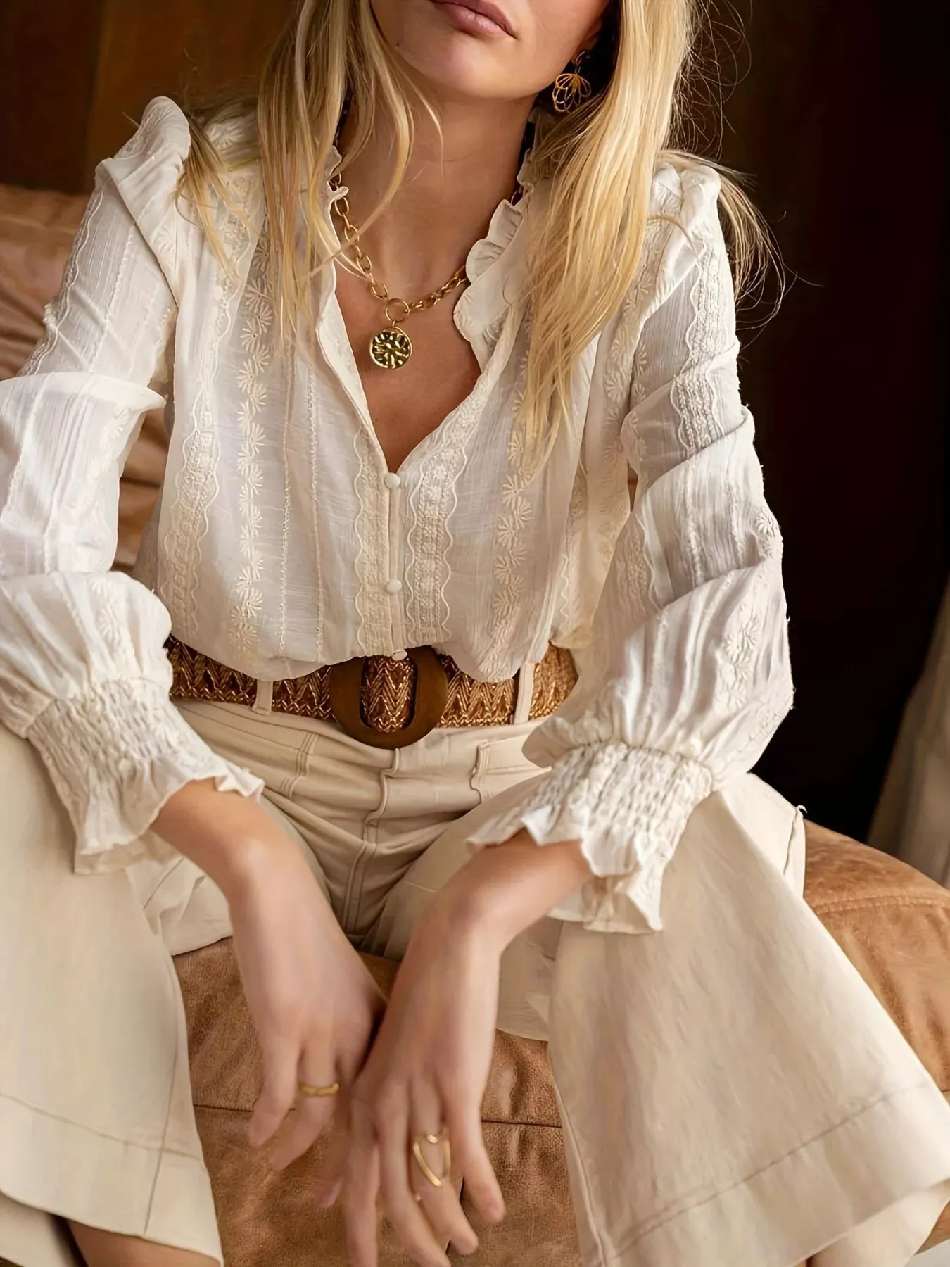 Lace Detail Button Up Shirt sold by Charming Charlie product image thumbnail 3