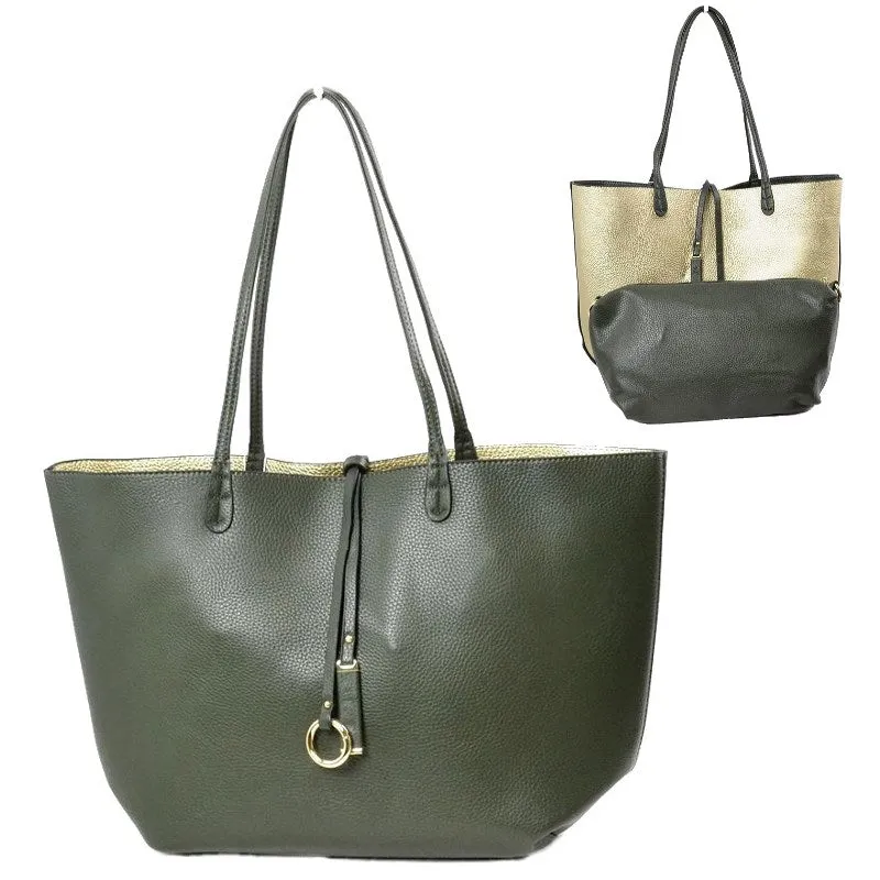 Pebbled Faux Leather Reversible 2 in 1 Tote Shoulder Handbag made by Charming Charlie