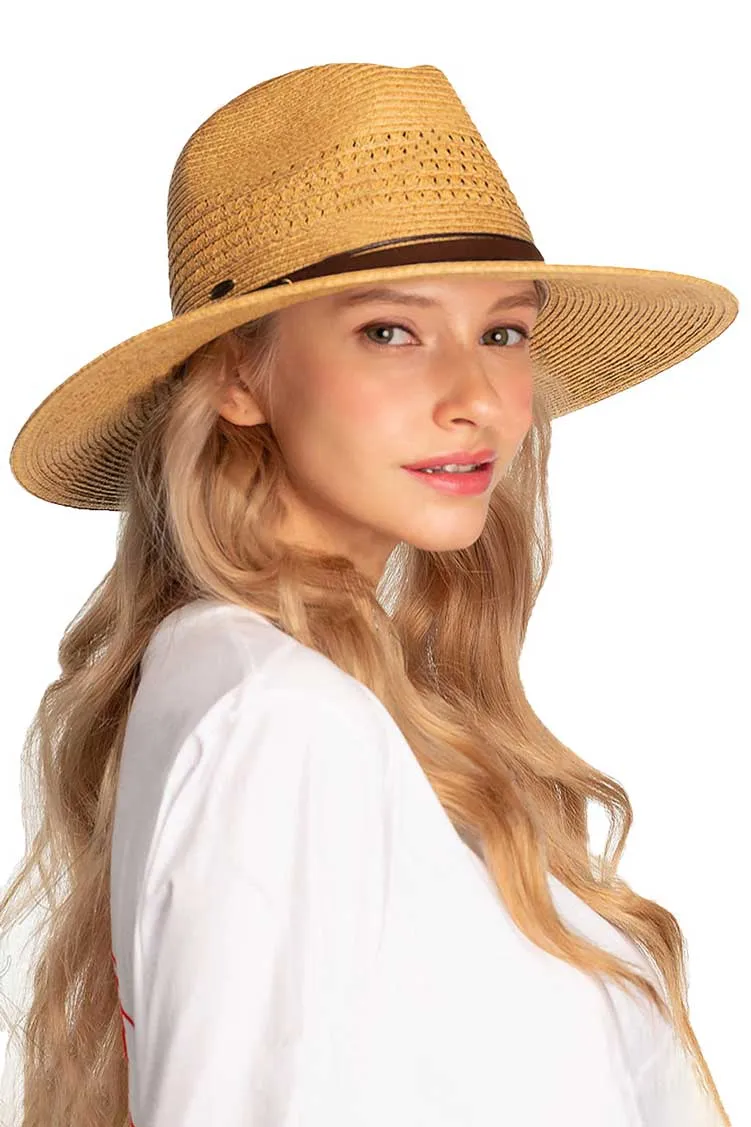 C.C Faux Leather String Paper Straw Panama Hat sold by Charming Charlie