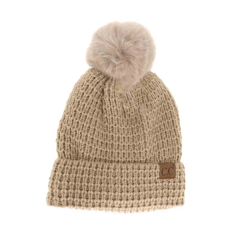 Waffle Knit Faux Fur Pom C.C Beanie sold by Charming Charlie