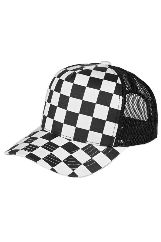 C.C Black/White Race Checkered Mesh Trucker Cap made by Charming Charlie