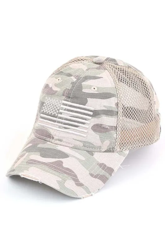 C.C AMERICAN FLAG EMBROIDERY CAMO BASEBALL CAP sold by Charming Charlie