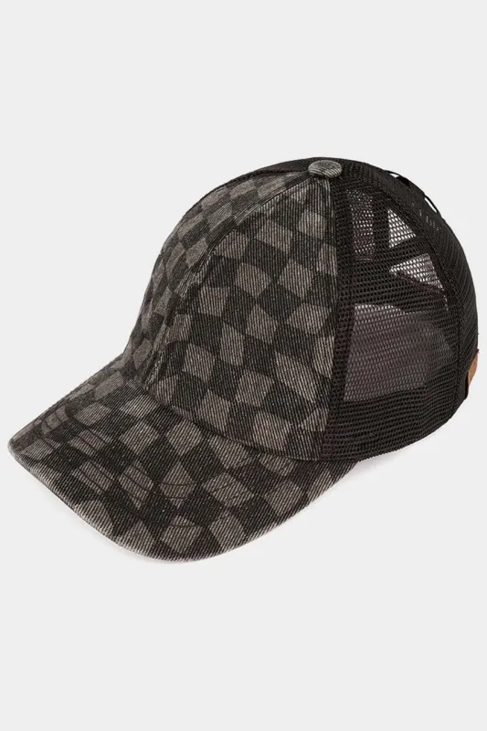 C.C CHECKERED PATTERN CRISS CROSS BASEBALL CAP made by Charming Charlie