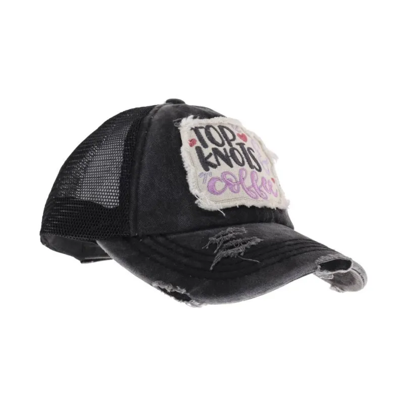 Top Knots and Coffee Patch C.C High Pony Criss Cross Ball Cap made by Charming Charlie