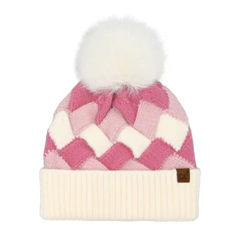 Chunky Weaved Faux Fur C.C Pom Beanie sold by Charming Charlie