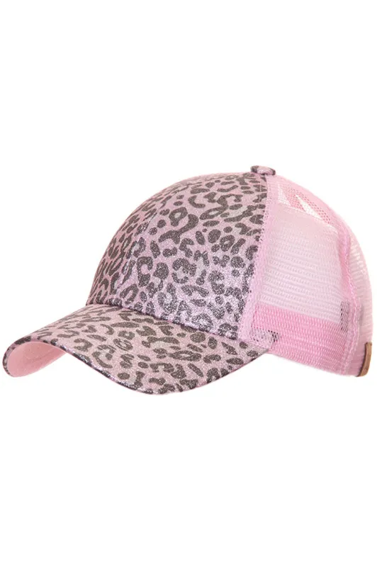 C.C LEOPARD GLITTER PONY TRUCKER CAP made by Charming Charlie