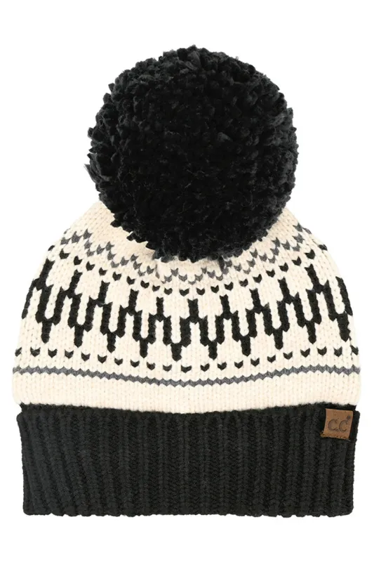 C.C Fair Isle Pattern Yarn Pom Beanie made by Charming Charlie