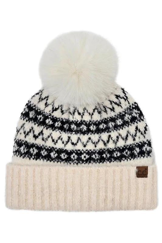 C.C Fair Isle with Solid Faux Fur Pom Beanie sold by Charming Charlie