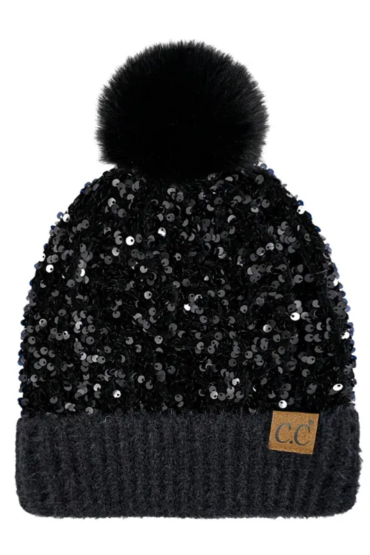 C.C Sequin Fur Pom Beanie sold by Charming Charlie
