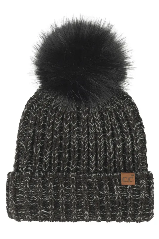 C.C Two Tone Heather Faux Fur Pom Cuff Beanie made by Charming Charlie