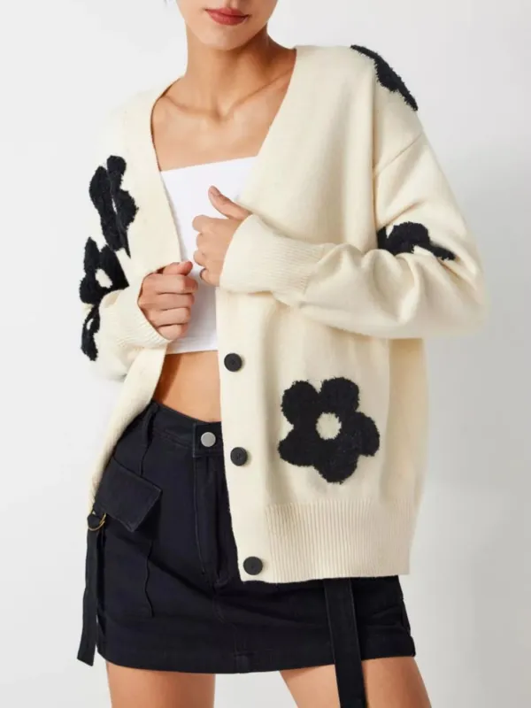 Button Down Floral Applique Knit Cardigan sold by Charming Charlie