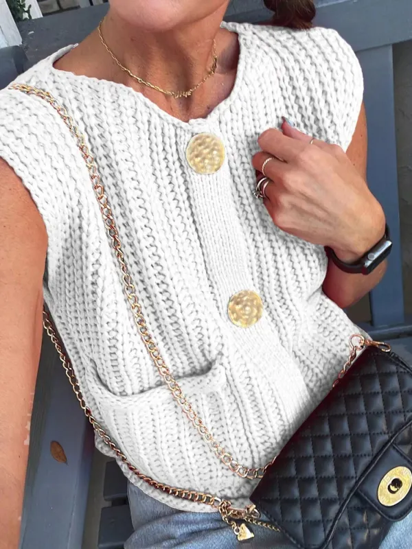 Chunky Knit Button-Down Sweater Vest sold by Charming Charlie