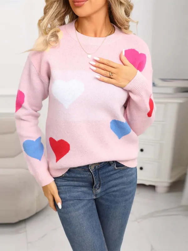 Valentine's Day Heart Round Neck Dropped Shoulder Sweater sold by Charming Charlie