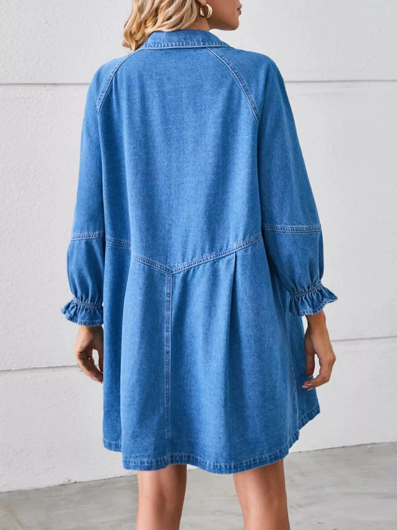 Button-Front Ruffle Cuff Denim Dress sold by Charming Charlie product image thumbnail 2
