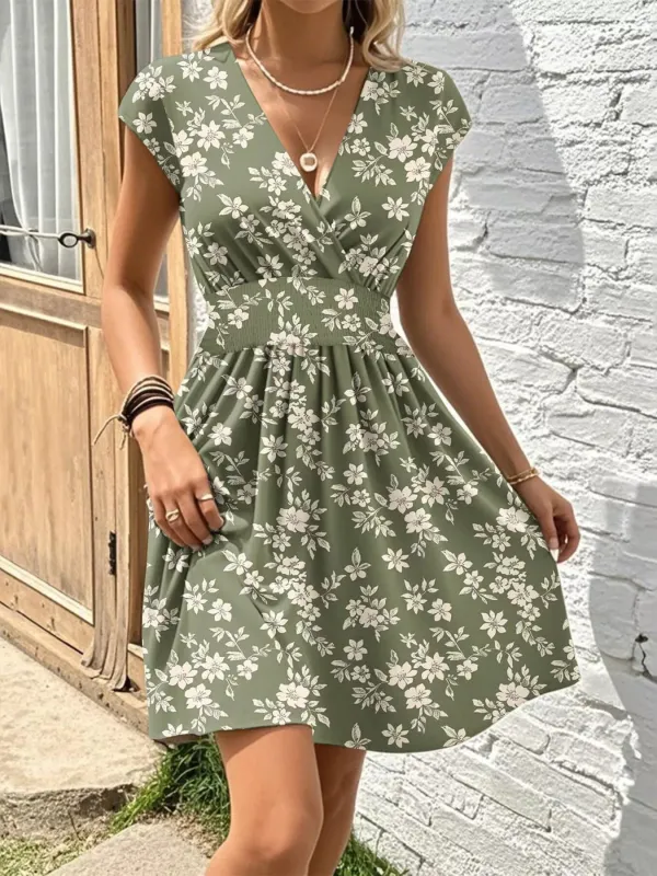 Floral Print Surplice Mini Dress made by Trendsi