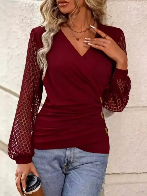 Elegant Sheer Lace Sleeve Wrap Blouse sold by Charming Charlie