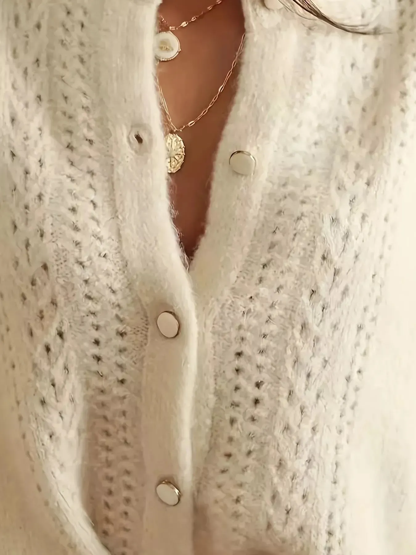 Button-Down Eyelet Long Sleeve Cardigan sold by Charming Charlie product image thumbnail 2