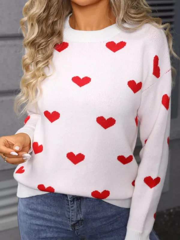 Valentine's Day Heart Pattern Dropped Shoulder Sweater sold by Charming Charlie
