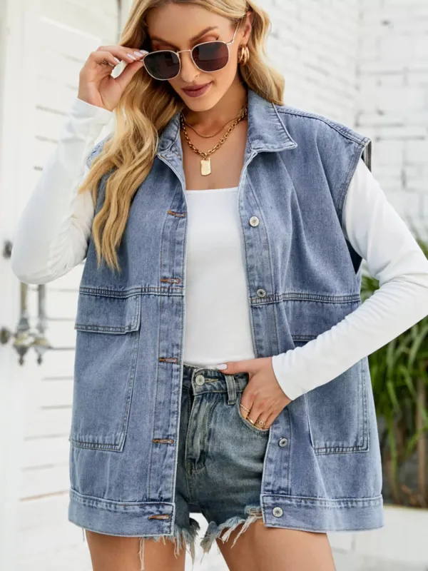 Sleeveless Button-Down Denim Jacket sold by Charming Charlie