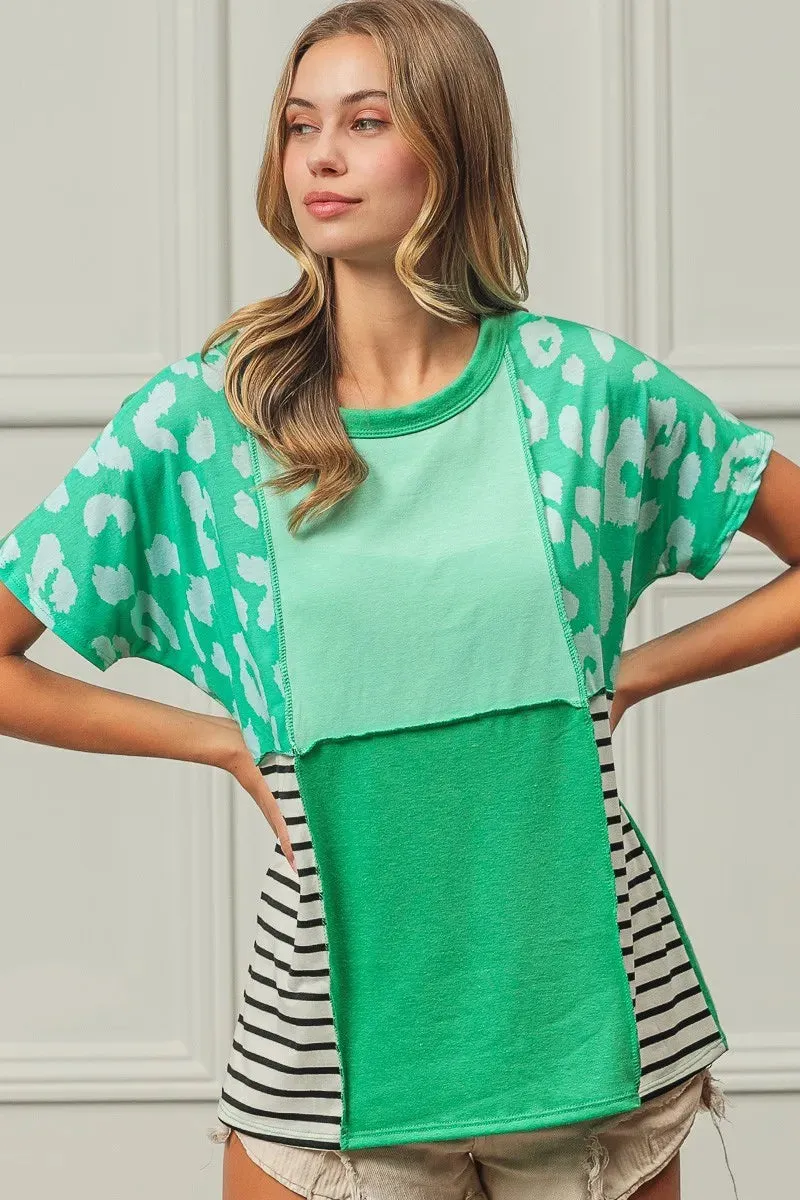 BiBi Leopard and Stripe Color Block Top With Exposed Seam sold by Charming Charlie product image thumbnail 3