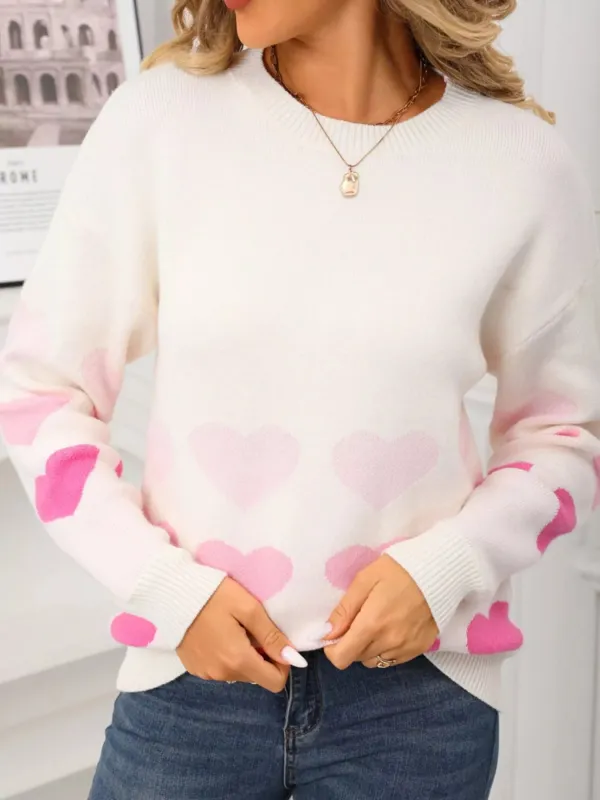 Valentine's Day Heart Pattern Crew Neck Sweater sold by Charming Charlie