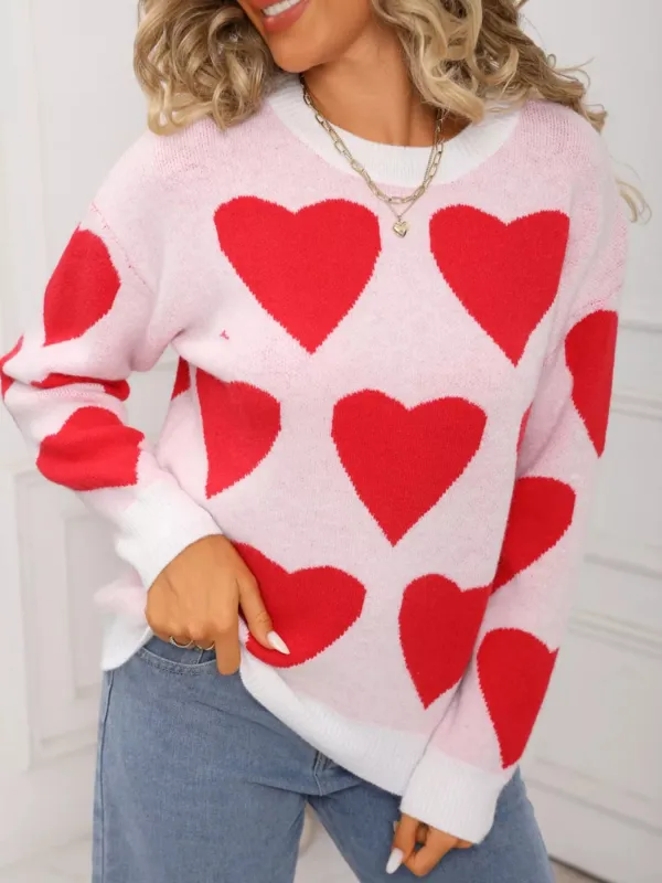 Valentine's Day Heart Round Neck Knitted Sweater sold by Charming Charlie