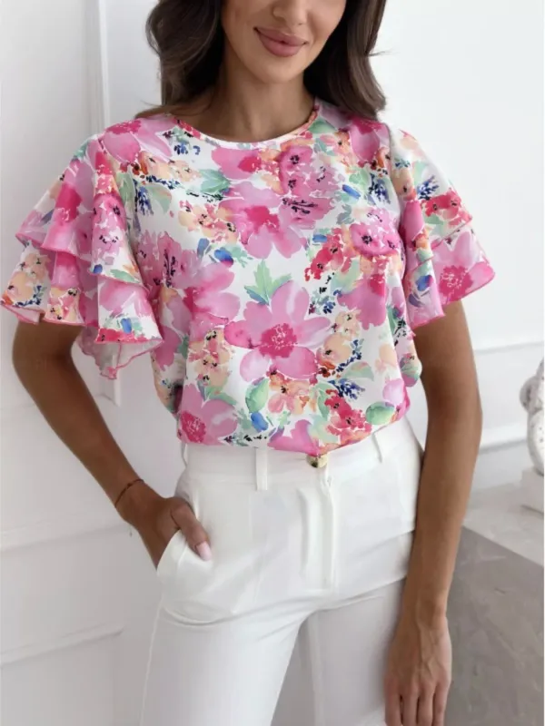 Floral Print Ruffle Sleeve Blouse sold by Charming Charlie