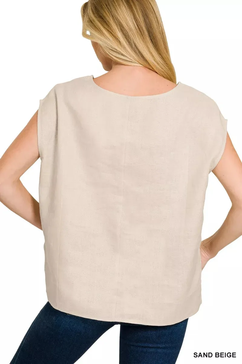 Zenana Linen V-Neck Sleeveless Top sold by Charming Charlie product image thumbnail 3