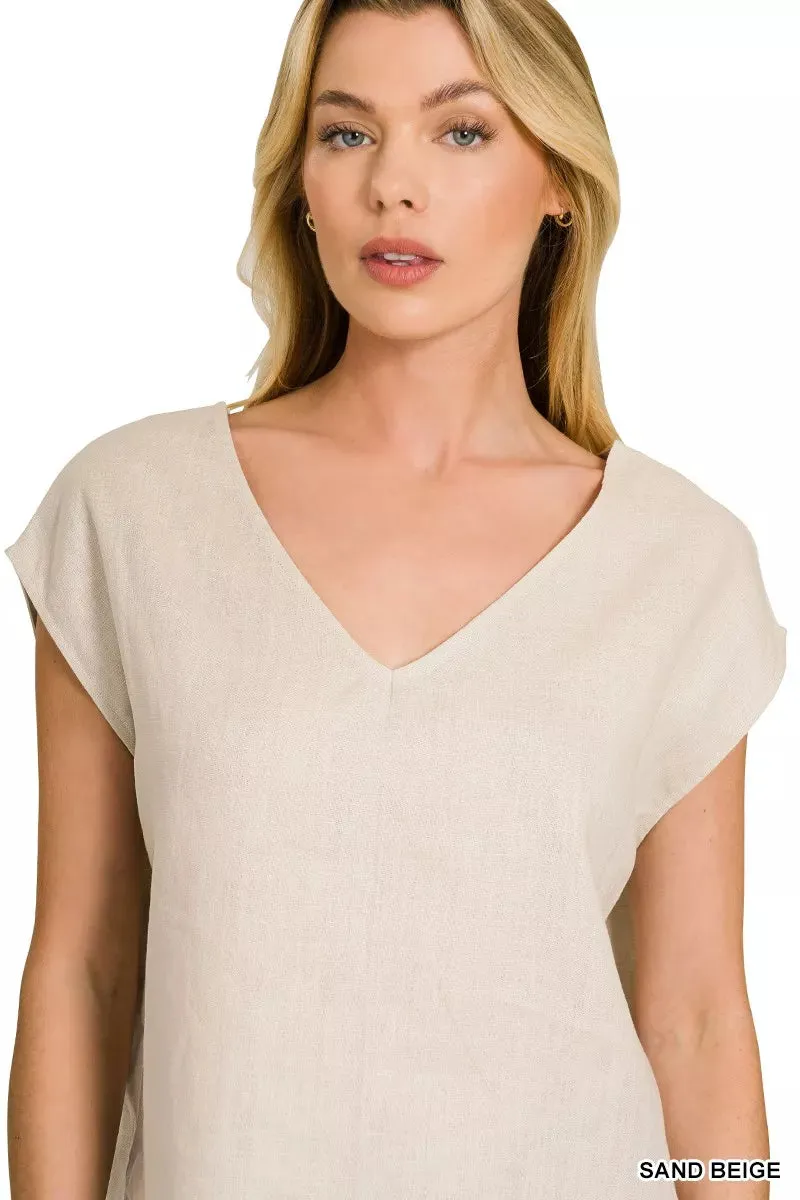 Zenana Linen V-Neck Sleeveless Top sold by Charming Charlie product image thumbnail 4
