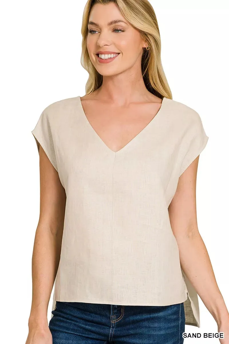 Zenana Linen V-Neck Sleeveless Top sold by Charming Charlie