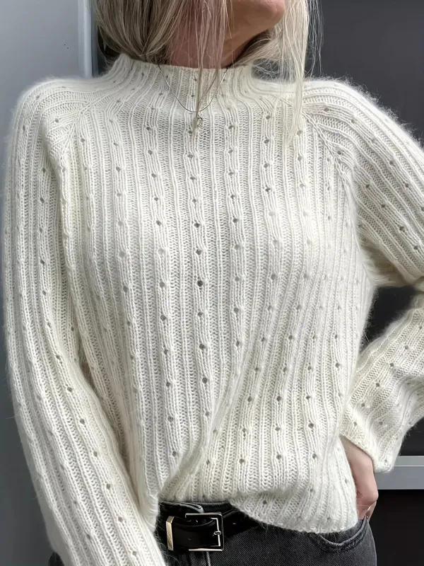 Mock Neck Eyelet Knit Top made by Trendsi