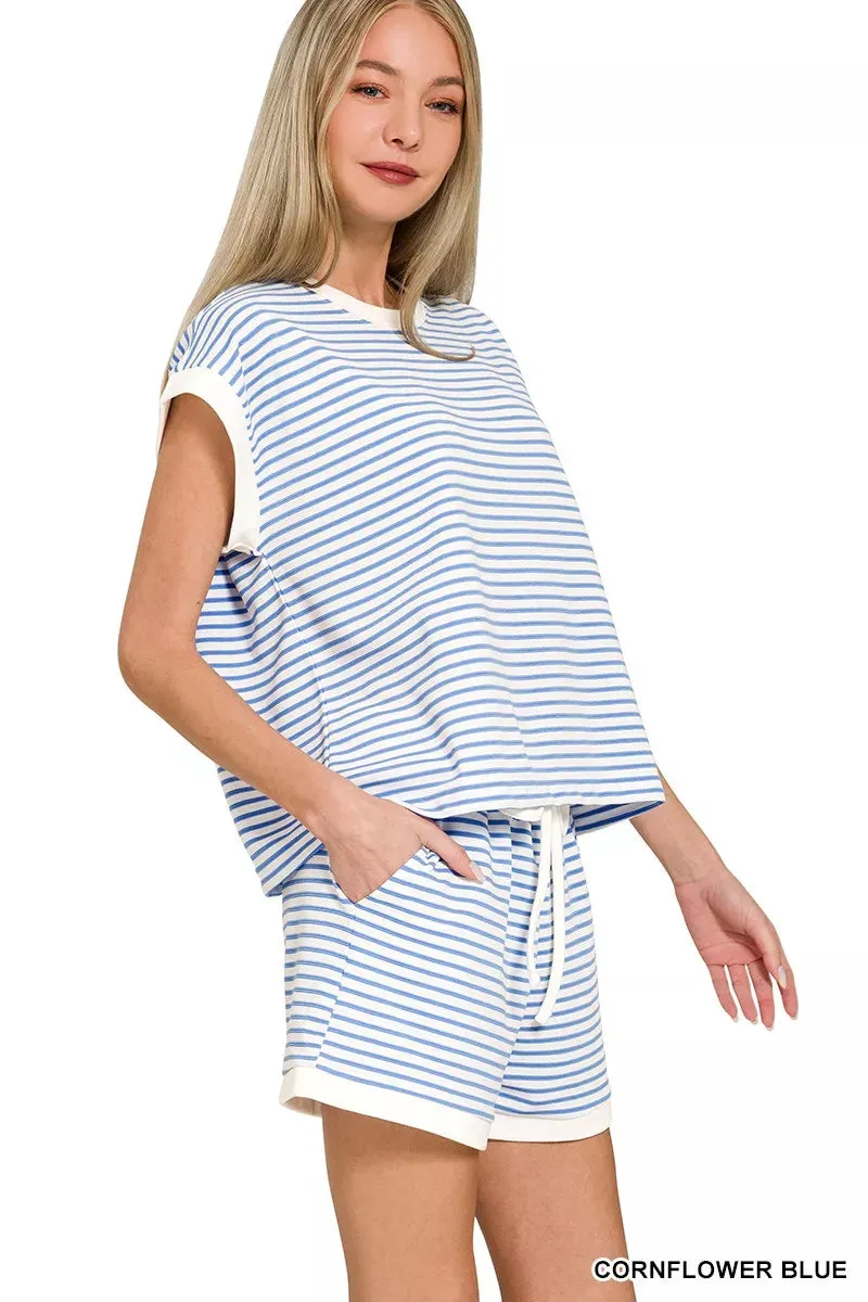 Zenana Stripe Contrast Trim Top & Shorts Set sold by Charming Charlie product image thumbnail 2