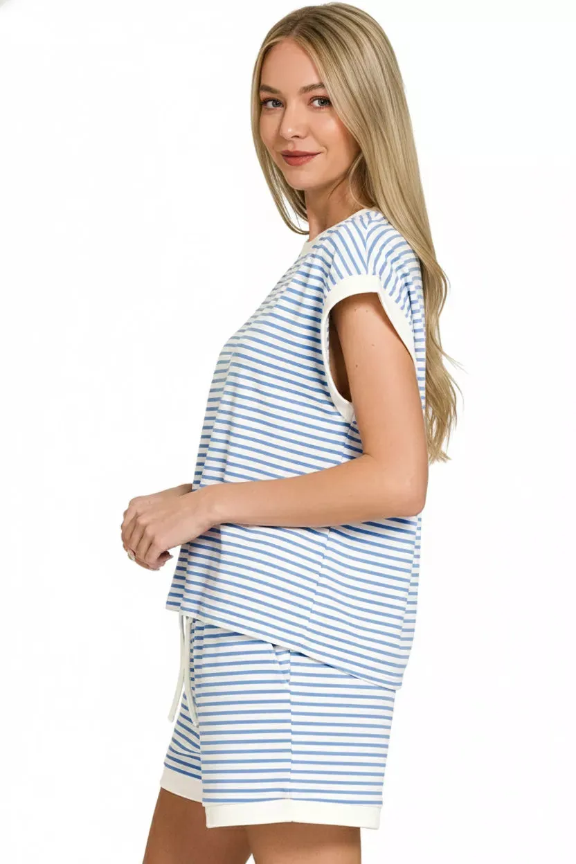 Zenana Stripe Contrast Trim Top & Shorts Set sold by Charming Charlie product image thumbnail 3