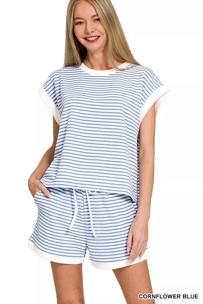 Zenana Stripe Contrast Trim Top & Shorts Set sold by Charming Charlie