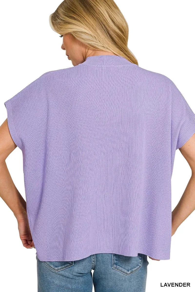Zenana Viscose Mock Neck Short Sleeve Boxy Sweater sold by Charming Charlie product image thumbnail 3