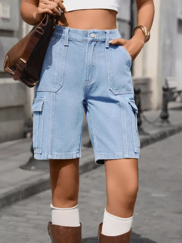 High-Waisted Wash Denim Shorts made by Trendsi