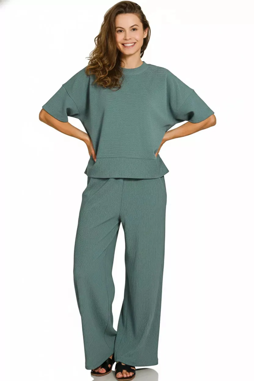 Zenana Ribbed Round Neck Tee & Pants Set sold by Charming Charlie product image thumbnail 2