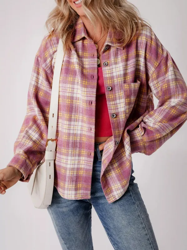 Casual Plaid Button-Down Shacket sold by Charming Charlie