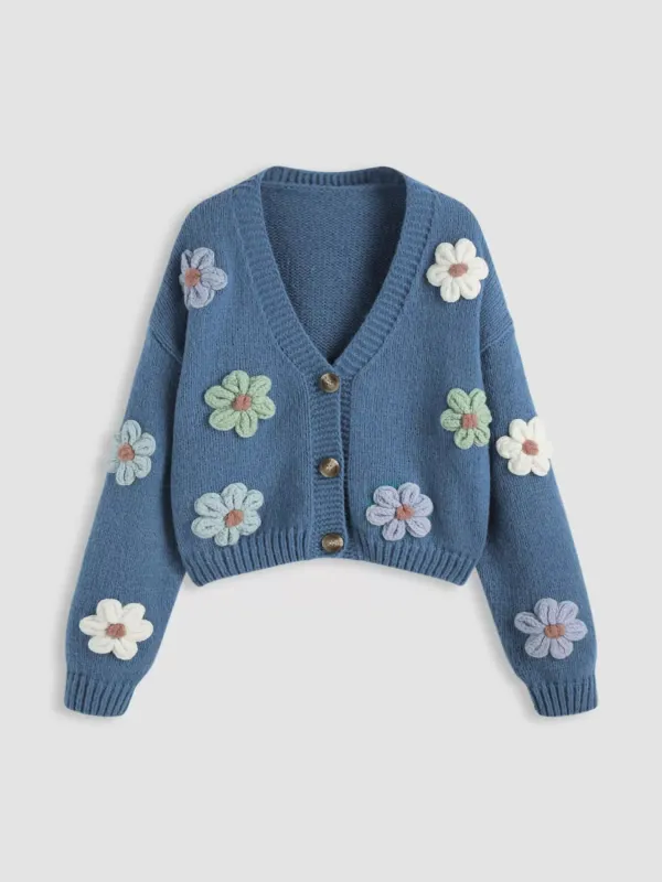 Floral Applique V-Neck Knit Cardigan sold by Charming Charlie