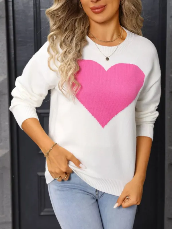 Valentine's Day Heart Round Neck Dropped Shoulder Sweater sold by Charming Charlie