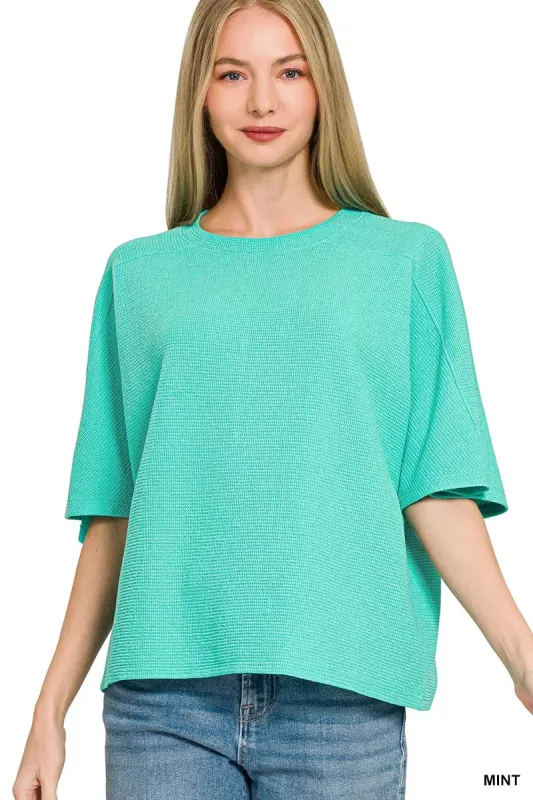 Zenana Double Knit Short Sleeve Top sold by Charming Charlie