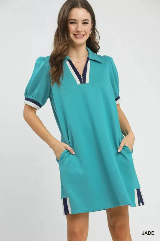 Umgee Color Block Zip Front Shift Dress sold by Charming Charlie