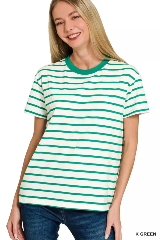 Zenana Striped Round Neck Short Sleeve T-Shirt sold by Charming Charlie