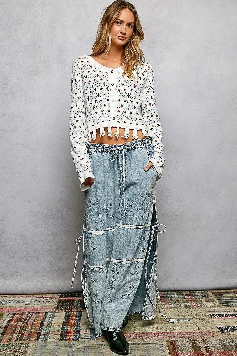 POL Openwork Floral Crochet Cardigan with Tassel Hem sold by Charming Charlie product image thumbnail 5