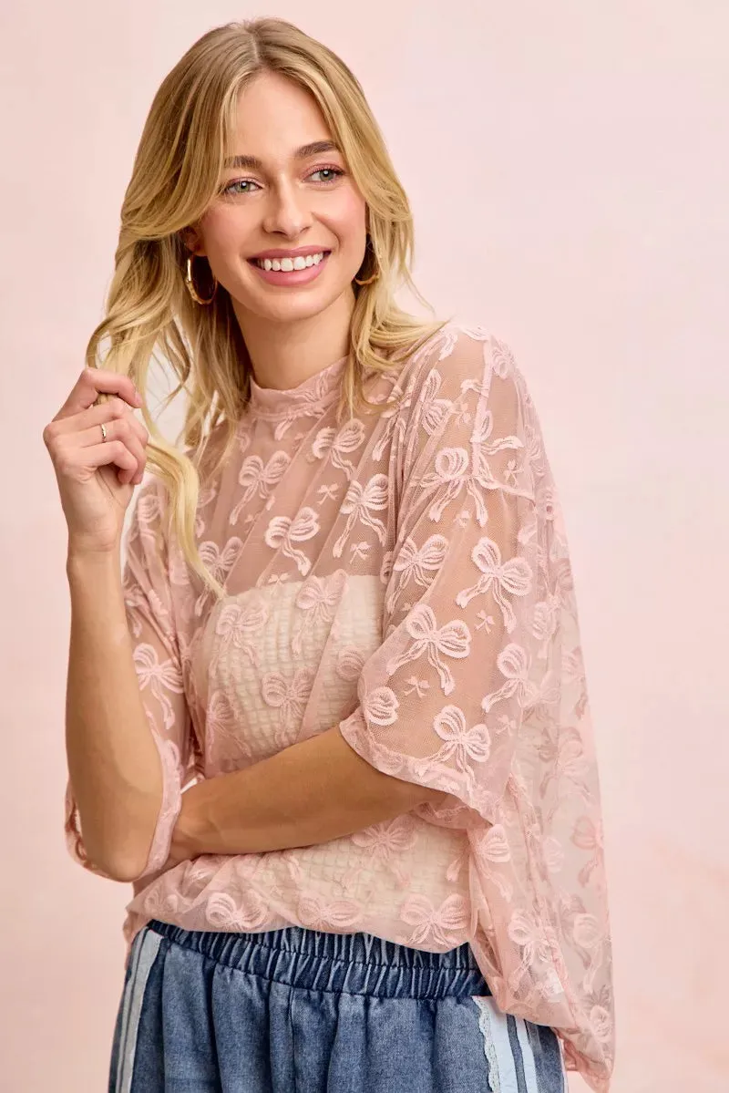 BiBi Bow Pattern Short Sleeves Boxy Mesh Top sold by Charming Charlie product image thumbnail 4