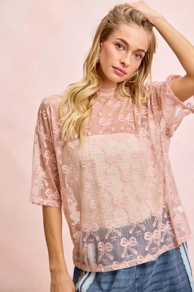BiBi Bow Pattern Short Sleeves Boxy Mesh Top sold by Charming Charlie product image thumbnail 2