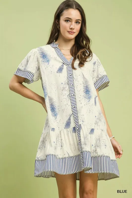Umgee Linen Printed Button-Front Tiered Mini Dress sold by Charming Charlie