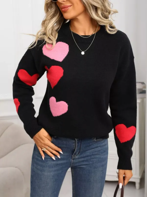 Valentine's Day Heart Pattern Round Neck Sweater sold by Charming Charlie