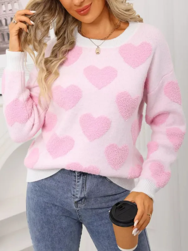 Valentine's Day Heart Pattern Round Neck Sweater sold by Charming Charlie